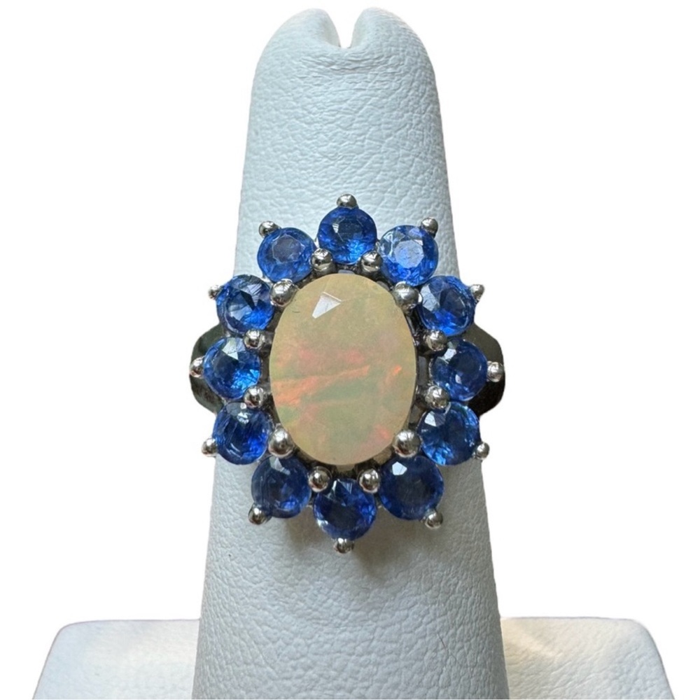 Vintage opal and tanzanite 925 silver ring